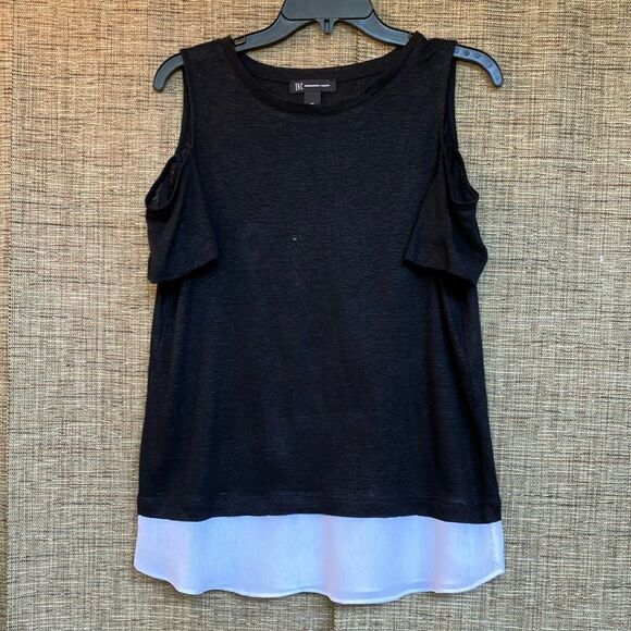 NWOT INC International Concepts Black and White Asymmetrical linen Tank Top - Picture 1 of 4